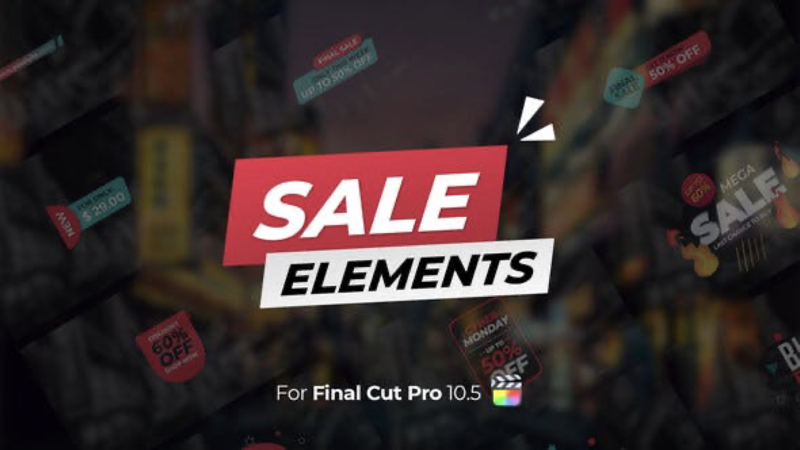 FCPX插件:27个商品店铺打折降价促销宣传文字标签动画 Sale Elements