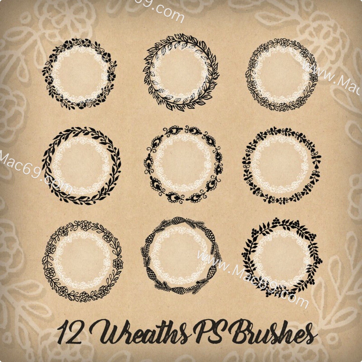 12种圆形花环装饰效果Photoshop笔刷