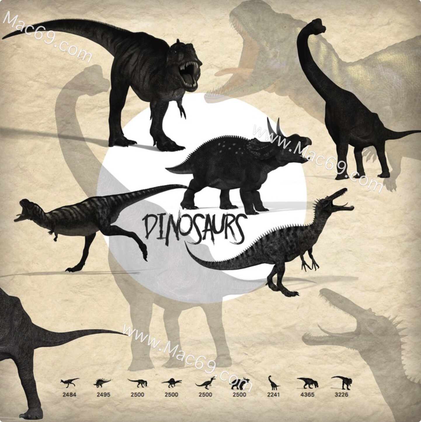 远古恐龙造型Photoshop笔刷