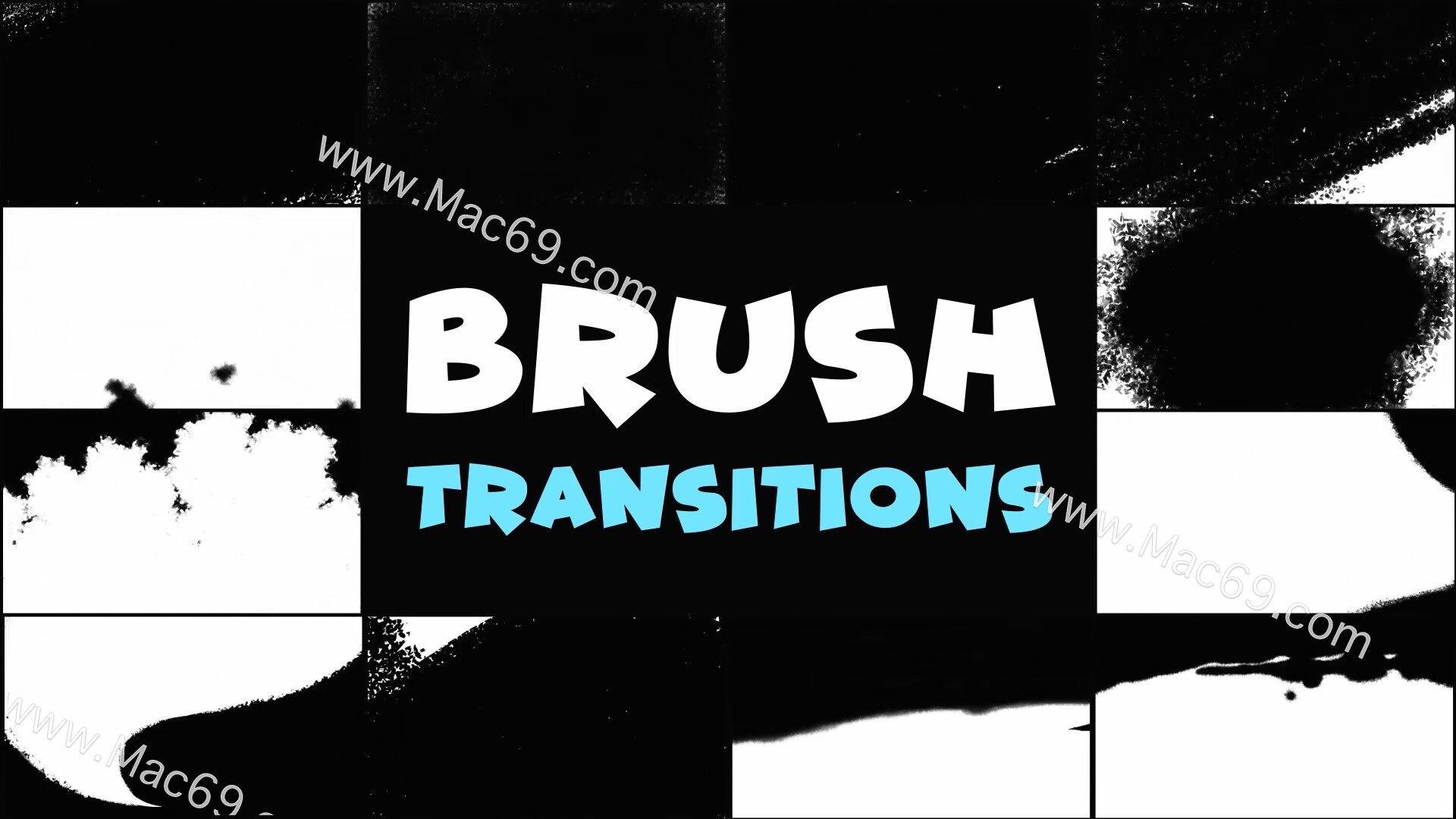 FCPX转场Hand-Drawn Brush Transitions(墨滴和手绘过渡模板)