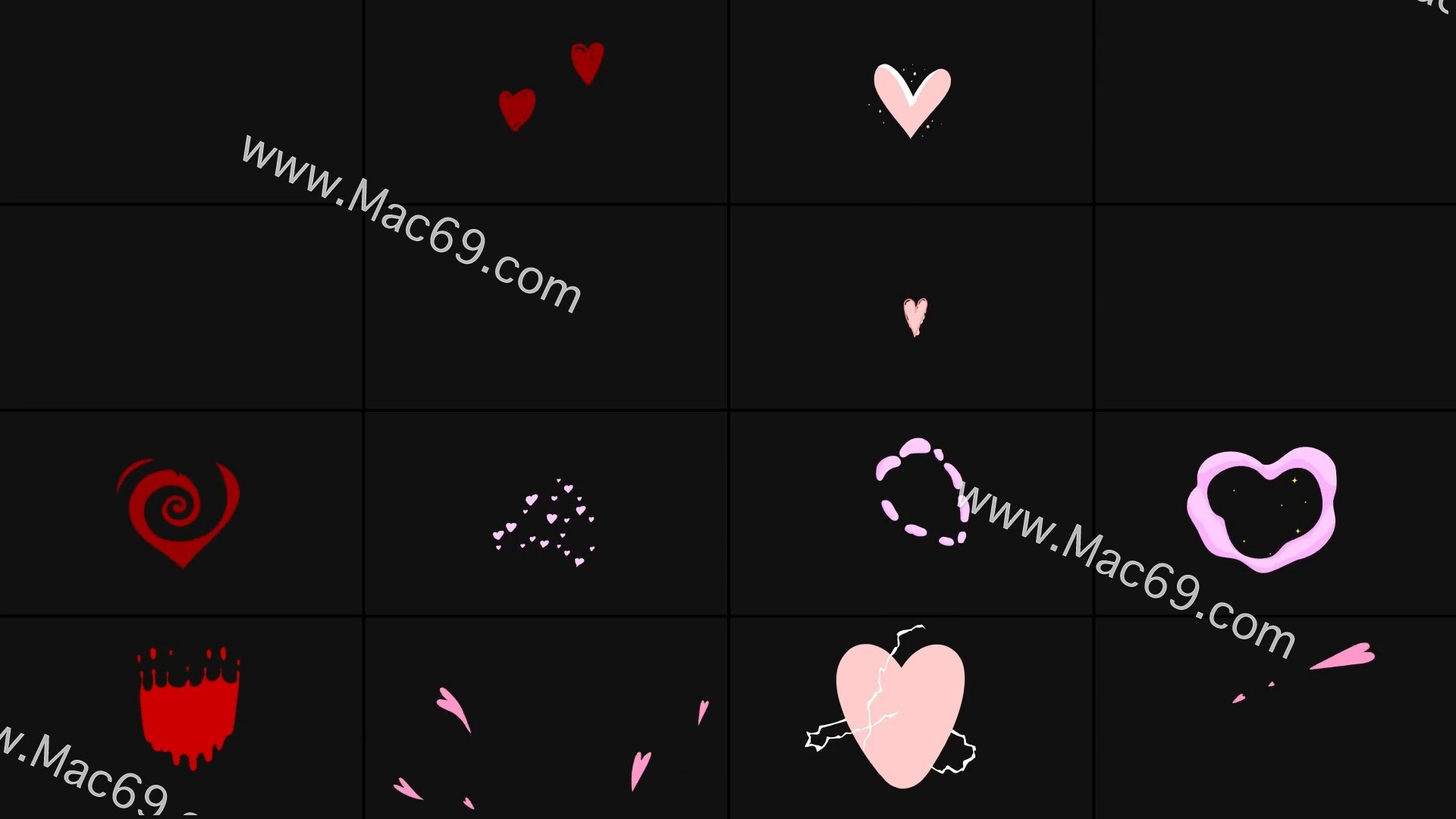 FCPX发生器Cartoon Hearts Animated Stickers(卡通心形过渡动画) 