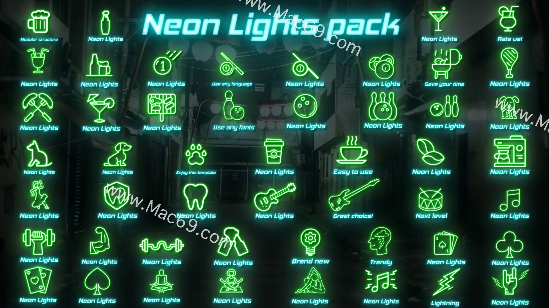 fcpx插件Neon Lights Big Pack(荧光标题模板)