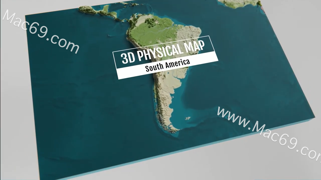 fcpx发生器3D Physical Map South America(南美洲3D图素材)
